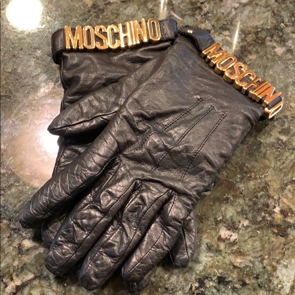 Moschino black leather gloves